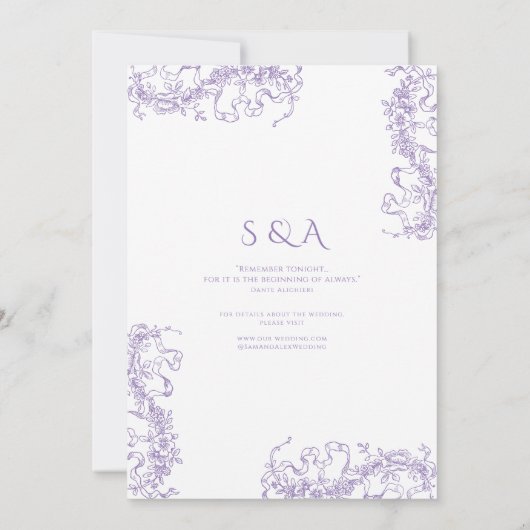 Romantische Bloemen Franse Rococo Lavendel Huwelij Kaart (Achterkant)