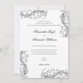 Romantische Bloemen Franse Rococo Zwart Wit Huweli Kaart (Voorkant)