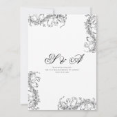 Romantische Bloemen Franse Rococo Zwart Wit Huweli Kaart (Achterkant)