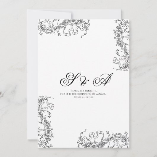 Romantische Bloemen Franse Rococo Zwart Wit Huweli Kaart (Achterkant)