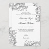 Romantische Bloemen Franse Rococo Zwart Wit Huweli Kaart (Voorkant / Achterkant)