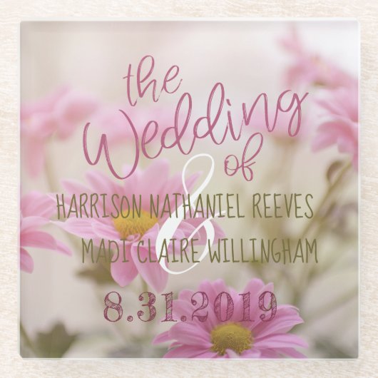 Romantische Bloemen Glas Onderzetter Roze Daisy Glazen Onderzetter (Voorkant)