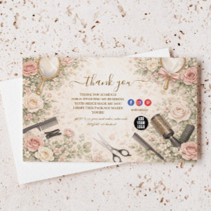 Romantische bloemen haarstudio branding bedankkaart