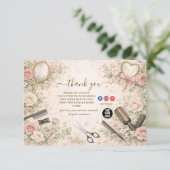 Romantische bloemen haarstudio branding bedankkaart (Staand voorkant)