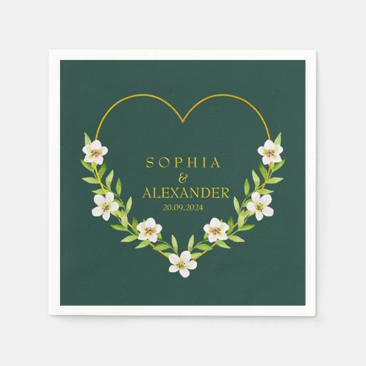 Romantische Bloemen Hart Huwelijk Servet (Voorkant)