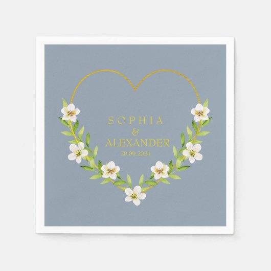 Romantische Bloemen Hart Huwelijk Servet (Voorkant)
