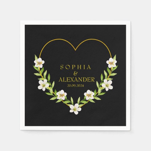 Romantische Bloemen Hart Huwelijk Servet (Voorkant)