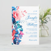 Romantische Bloemen Huwelijk Elegant Script Blauw  Kaart (Staand voorkant)