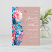 Romantische Bloemen Huwelijk Elegant Script Dusty  Kaart (Staand voorkant)