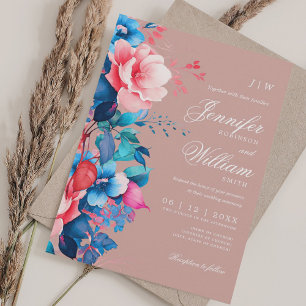 Romantische Bloemen Huwelijk Elegant Script Dusty Kaart