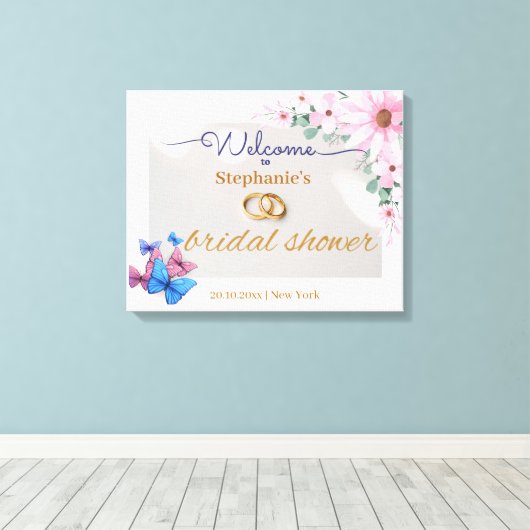 Romantische Bloemen Huwelijk Welkom Poster Canvas Afdruk (Insitu (Houten vloer))