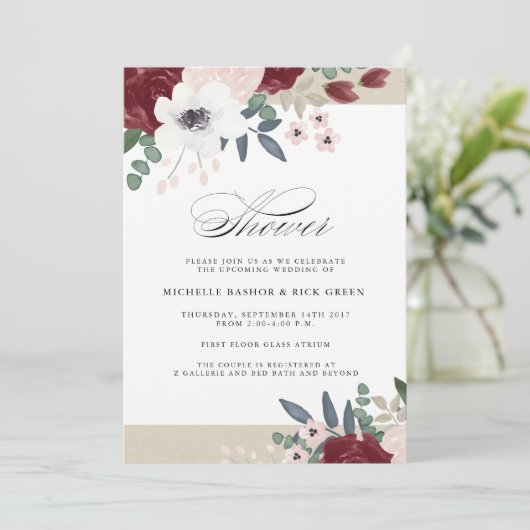 Romantische Bloemen Huwelijksdouche uitnodigen Kaart (Staand voorkant)