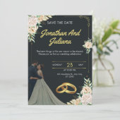 Romantische Bloemen Huwelijksuitnodiging met Paar Kaart (Staand voorkant)