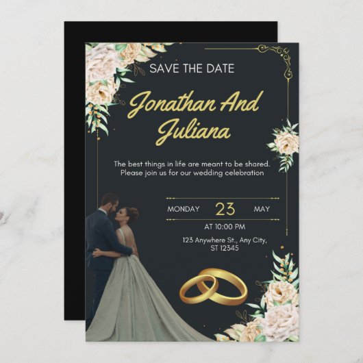 Romantische Bloemen Huwelijksuitnodiging met Paar  Kaart (Voorkant / Achterkant)