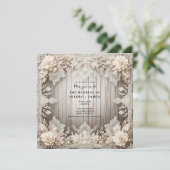 Romantische bloemen kant + hout rustieke bruiloft kaart (Staand voorkant)