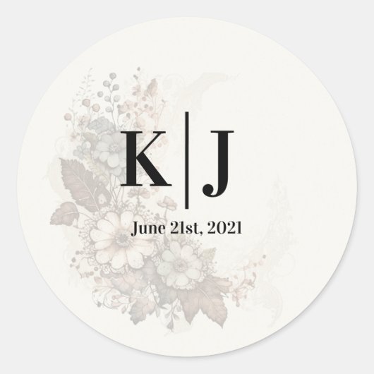 Romantische bloemen kant monogram sticker (Voorkant)