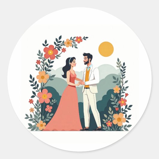 Romantische bloemen koppel sticker (Voorkant)