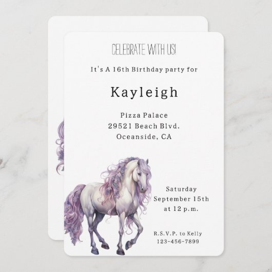 Romantische Bloemen Lavendel Witte Paard Verjaarda Kaart (Voorkant / Achterkant)