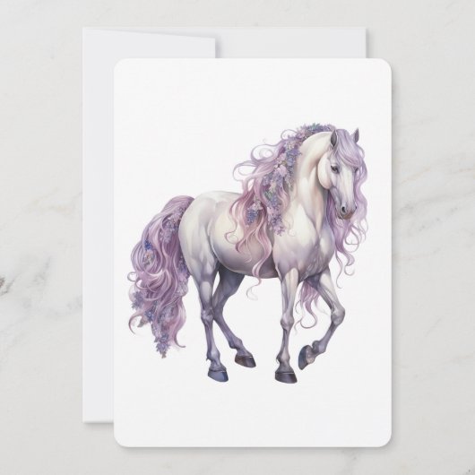 Romantische Bloemen Lavendel Witte Paard Verjaarda Kaart (Achterkant)