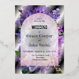 Romantische bloemen met zwarte en witte achtergron folie uitnodiging