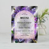 Romantische bloemen met zwarte en witte achtergron folie uitnodiging (Staand Voorkant)