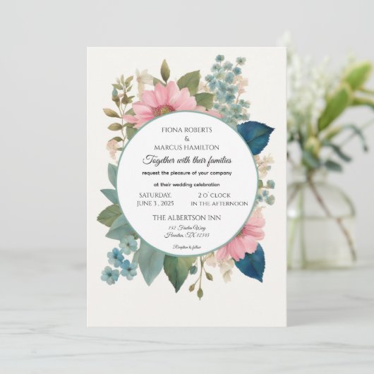 Romantische bloemen & minimalistische elegante bru kaart (Staand voorkant)