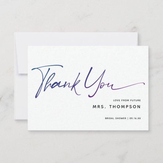 Romantische bloemen moderne script bruidssalon bedankkaart (Voorkant)