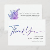 Romantische bloemen moderne script bruidssalon bedankkaart (Voorkant / Achterkant)