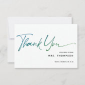 Romantische bloemen moderne script bruidssalon bedankkaart (Voorkant)