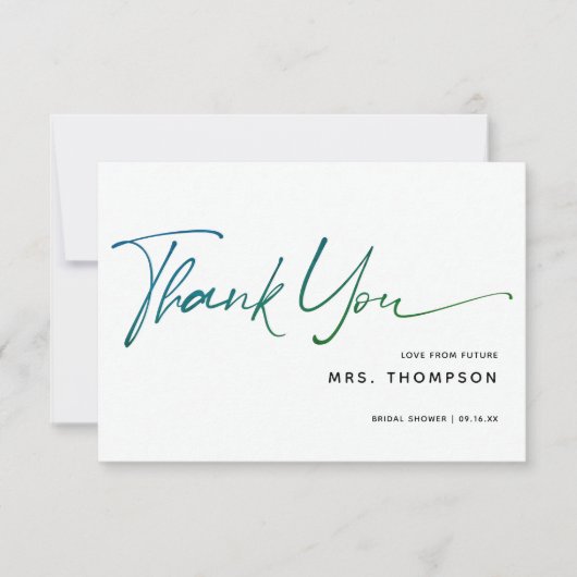 Romantische bloemen moderne script bruidssalon bedankkaart (Voorkant)