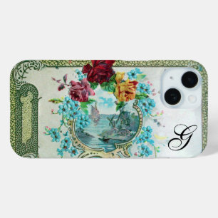 ROMANTISCHE BLOEMEN MONOGRAM ROZEN EN VLIEGENDE VO iPhone 15 CASE