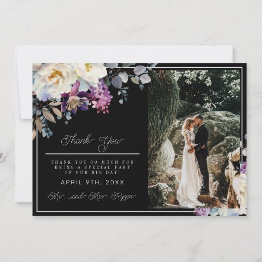 Romantische Bloemen Moody Donkere Bloemen Huwelijk Bedankkaart (Voorkant)