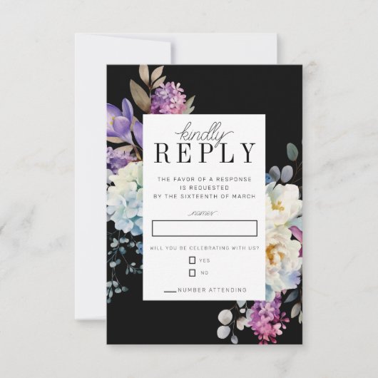 Romantische Bloemen Moody Donkere Bloemen Huwelijk RSVP Kaartje (Voorkant)