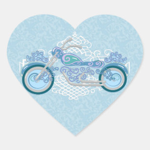 Romantische Bloemen Motorfiets Biker Bruiloft Stic Hart Sticker