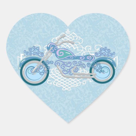 Romantische Bloemen Motorfiets Biker Bruiloft Stic Hart Sticker (Voorkant)