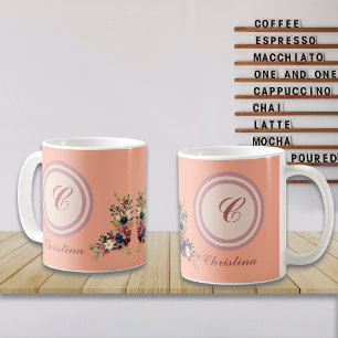 Romantische bloemen op maat monogram koffiemok