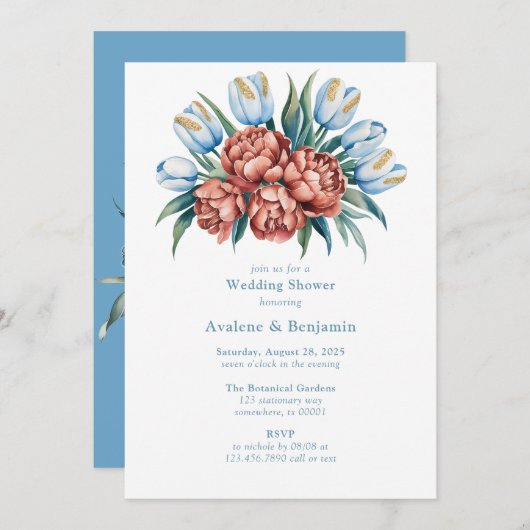 Romantische bloemen: pioenen en tulpen paren douch kaart (Voorkant / Achterkant)