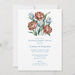 Romantische bloemen: pioenen & tulpen bruiloft dou kaart
