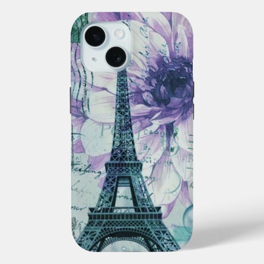 Romantische Bloemen Postmark Paris Eiffeltoren Case-Mate iPhone Case (Achterkant)