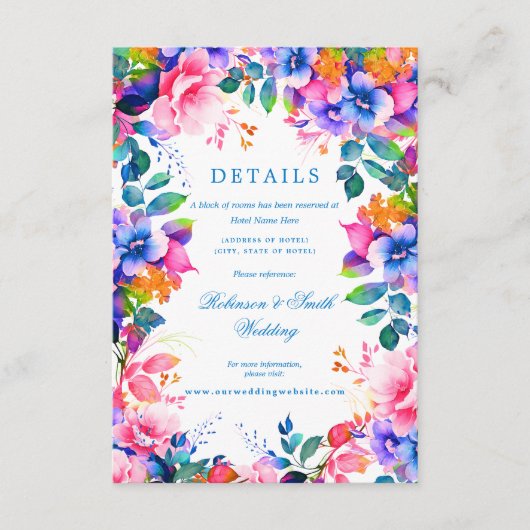 Romantische Bloemen Regenboog Ombre Trouwdetails Informatiekaartje (Voorkant)