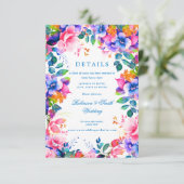 Romantische Bloemen Regenboog Ombre Trouwdetails Informatiekaartje (Staand voorkant)