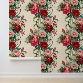 Romantische Bloemen Rood Roze Rose Verwijderbaar Behang