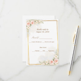 Romantische Bloemen RSVP Kaart Stof Roze Pioen Bot