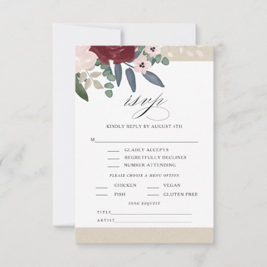 Romantische Bloemen RSVP met Menu (Voorkant)