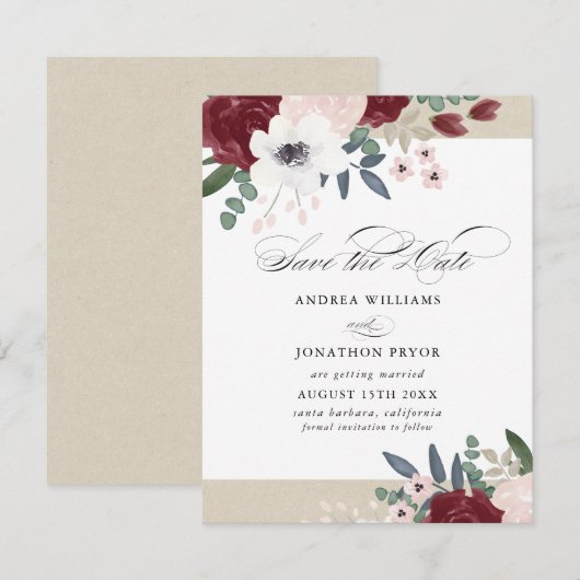 Romantische Bloemen Save the Date Kaart (Voorkant / Achterkant)
