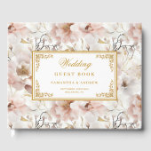 Romantische bloemen stoffige roze gouden bruiloft gastenboek (Voorkant)