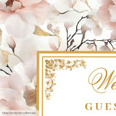 Romantische bloemen stoffige roze gouden bruiloft gastenboek