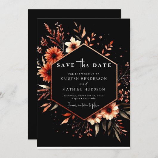 Romantische bloemen Terracotta bruiloft Save The Date (Voorkant / Achterkant)