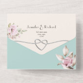 Romantische Bloemen Toile bruiloft All In One Uitnodiging (Achterkant)