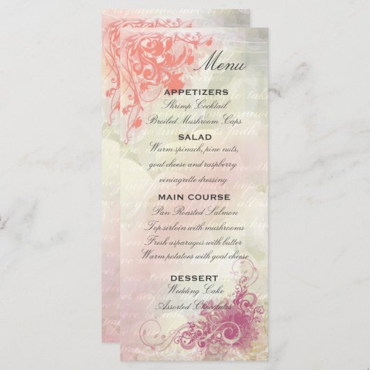 Romantische Bloemen Trouwmenu Sjabloon Menu (Voorkant / Achterkant)